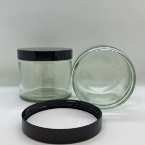 Ointment Jar, Clear Glass, Black Cap, 250ml