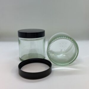 Ointment Jar, Clear Glass, Black Cap, 120ml