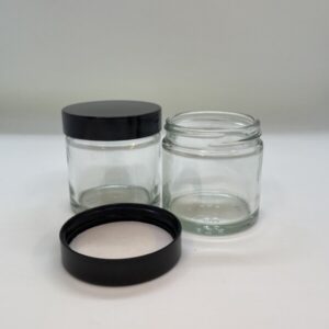 Ointment Jar, Clear Glass, Black Cap, 60ml